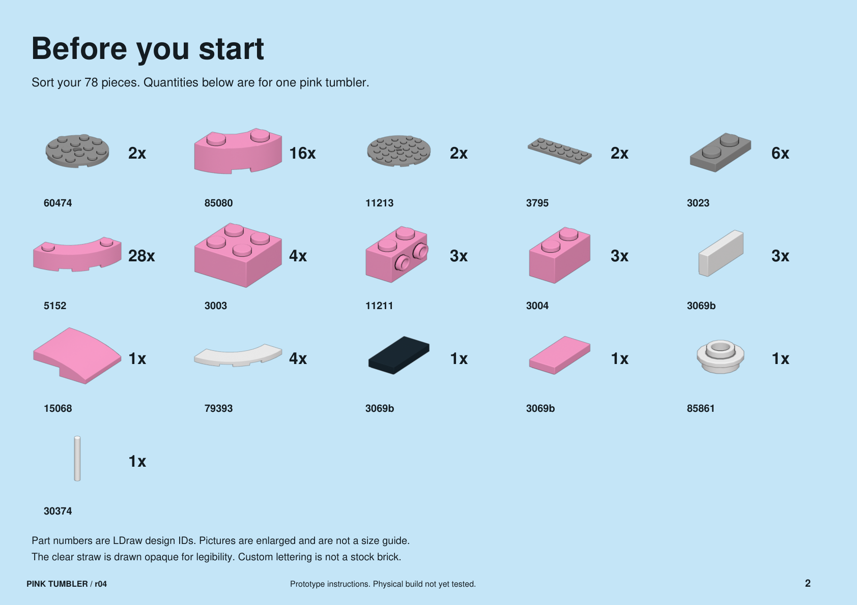 Illustrated inventory of all 78 pieces